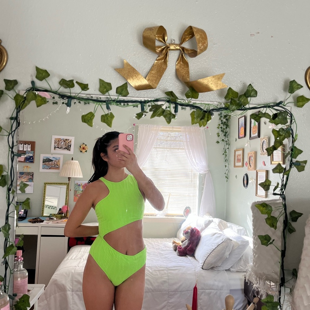 Neon Green Cutout Swimsuit